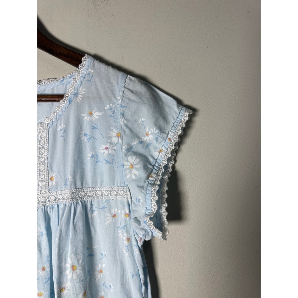 VTG Y2K Amanda Stewart Blue Daisy Cotton Nightgown Cottagecore Coquette Small - Picture 6 of 8